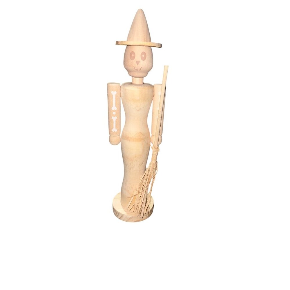 DIY Halloween Witch Nutcracker 14 In Wooden Craft Decoration With Broom & Hat